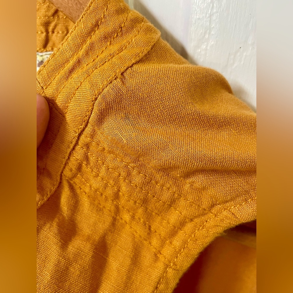 Anthropologie Maeve Luana Romper Size 2 Yellow Orange Tie Belt Boho Linen Blend - Picture 12 of 13